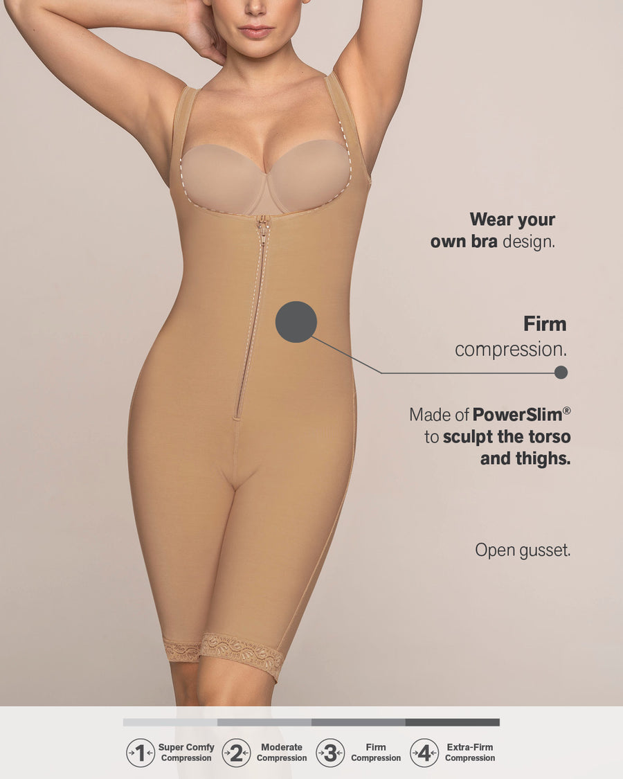 Post-Surgical Short Bottom Girdle with Front Hook-and-Zip Closure, Wide Straps Natural Tan |Leonisa