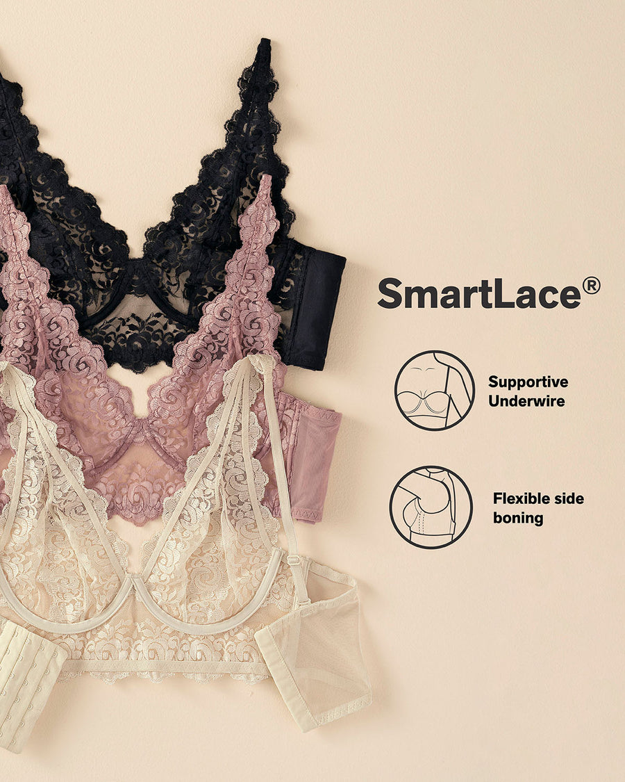 Sheer Lace Bustier Bralette with Underwire Black |Leonisa