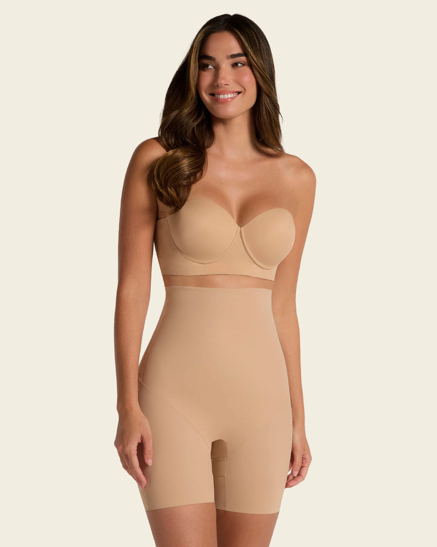 Strapless Sculpting Step-in Body Shaper with Short Bottom Golden Beige |Leonisa