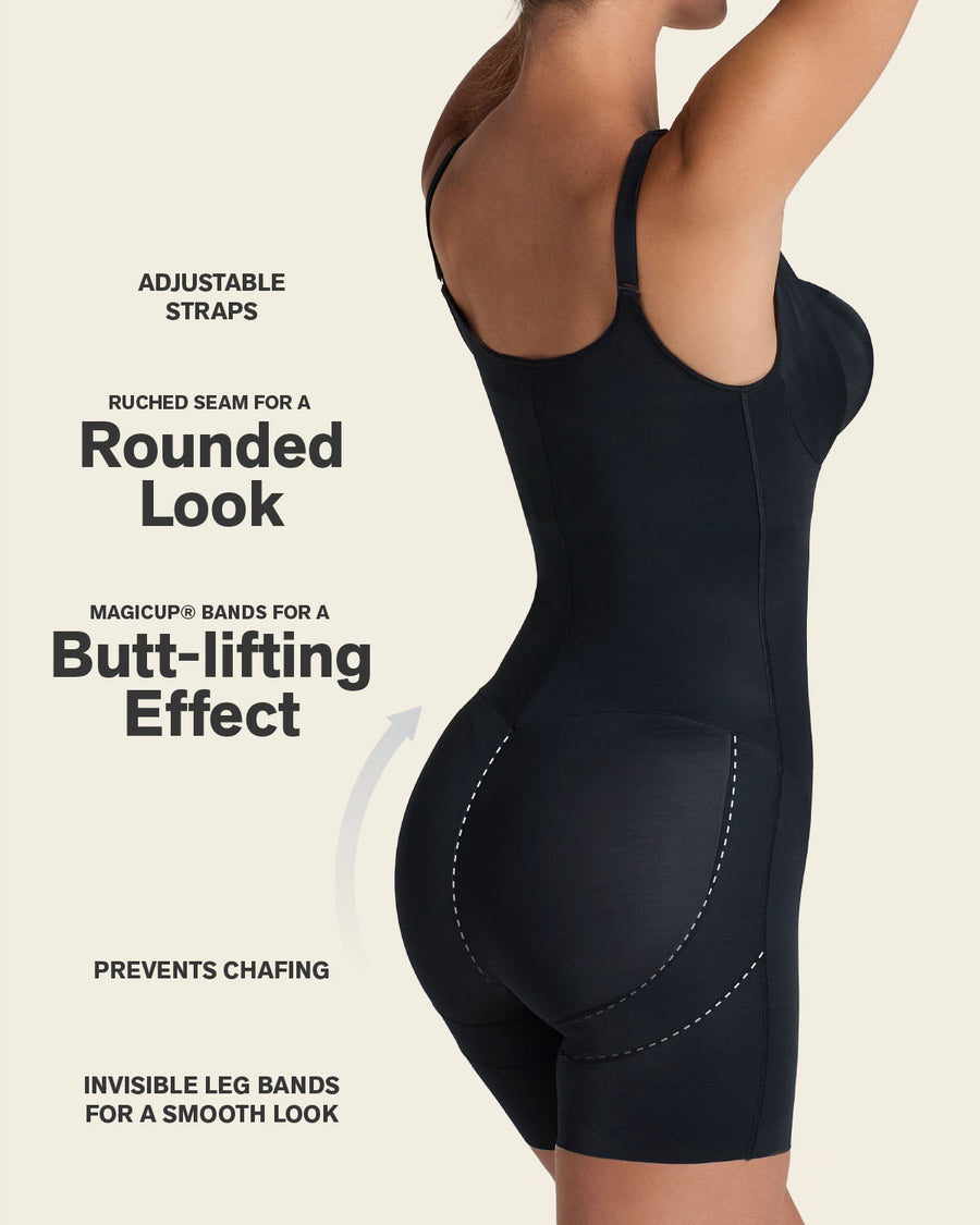 Step-in Body Shaper with Butt-Lifting Short Bottom Black |Leonisa