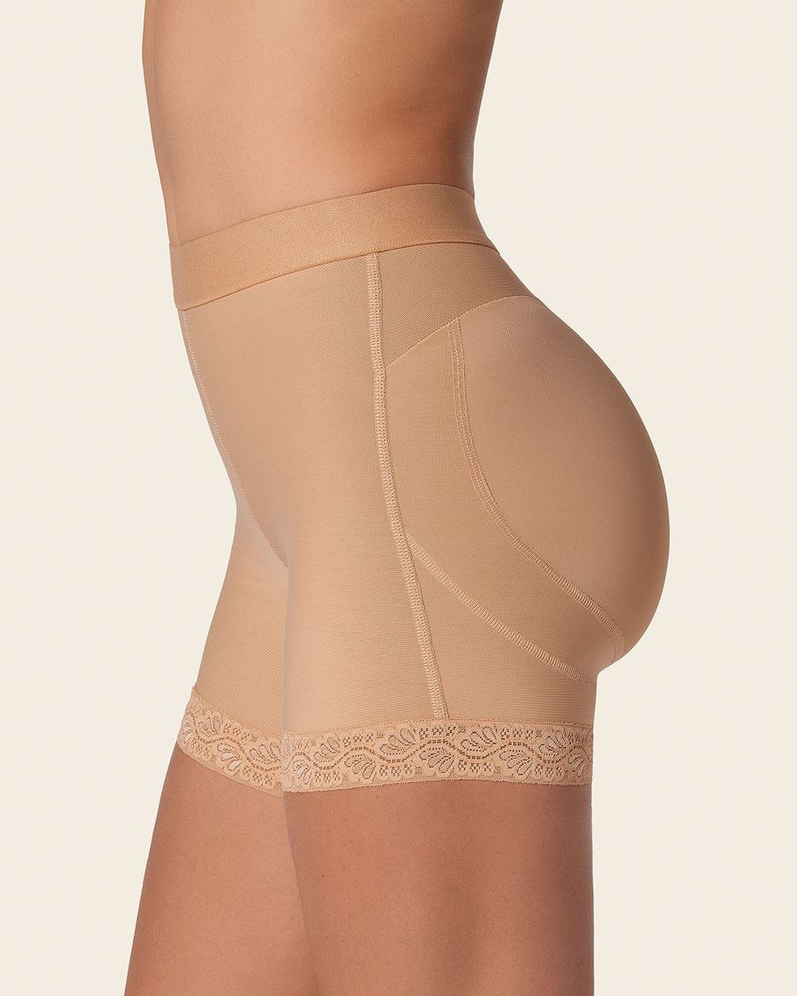 Mid-Rise Sculpting Butt Lifter Shaper Short Natural Tan |Leonisa