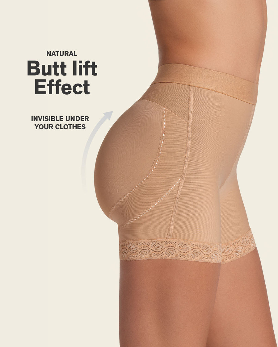 Mid-Rise Sculpting Butt Lifter Shaper Short Natural Tan |Leonisa
