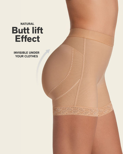 Mid-Rise Sculpting Butt Lifter Shaper Short Natural Tan |Leonisa