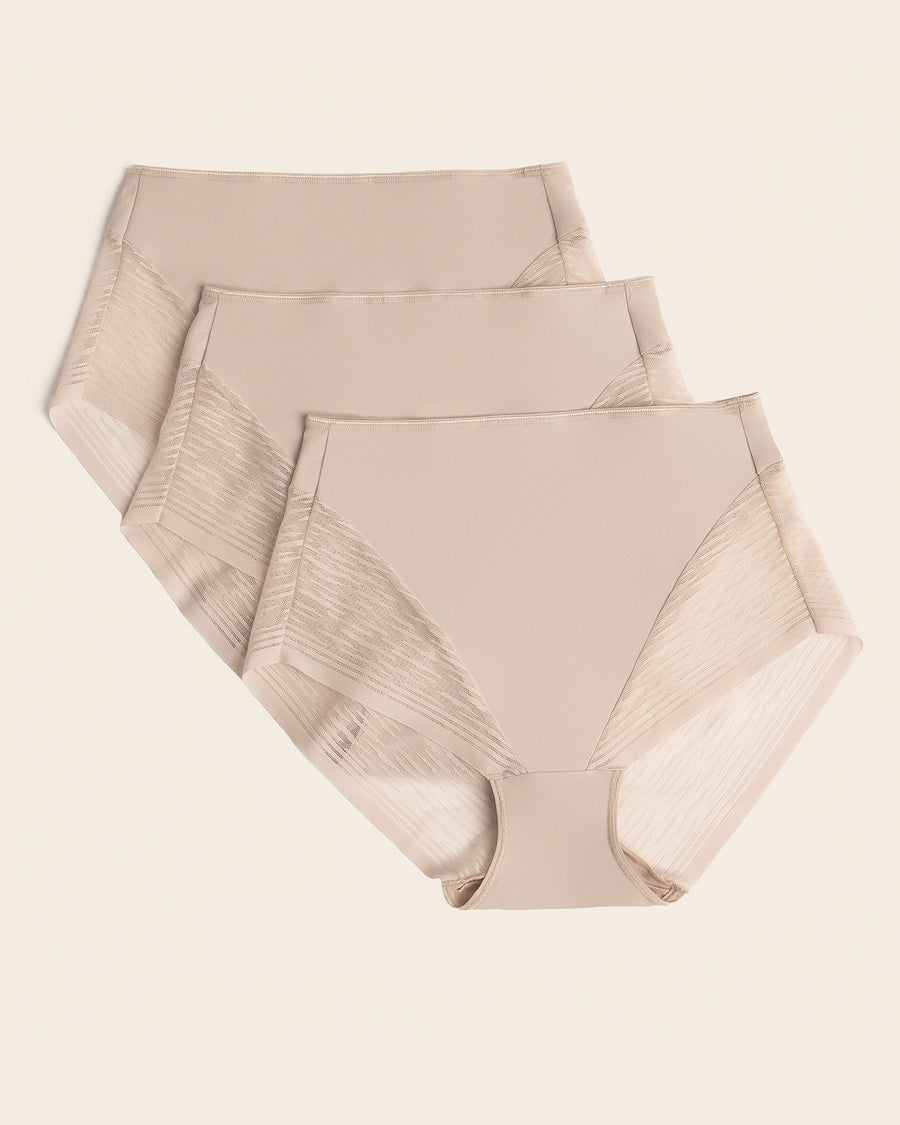 3-Pack High-Waisted Sheer Lace Shaper Panties Nude |Leonisa