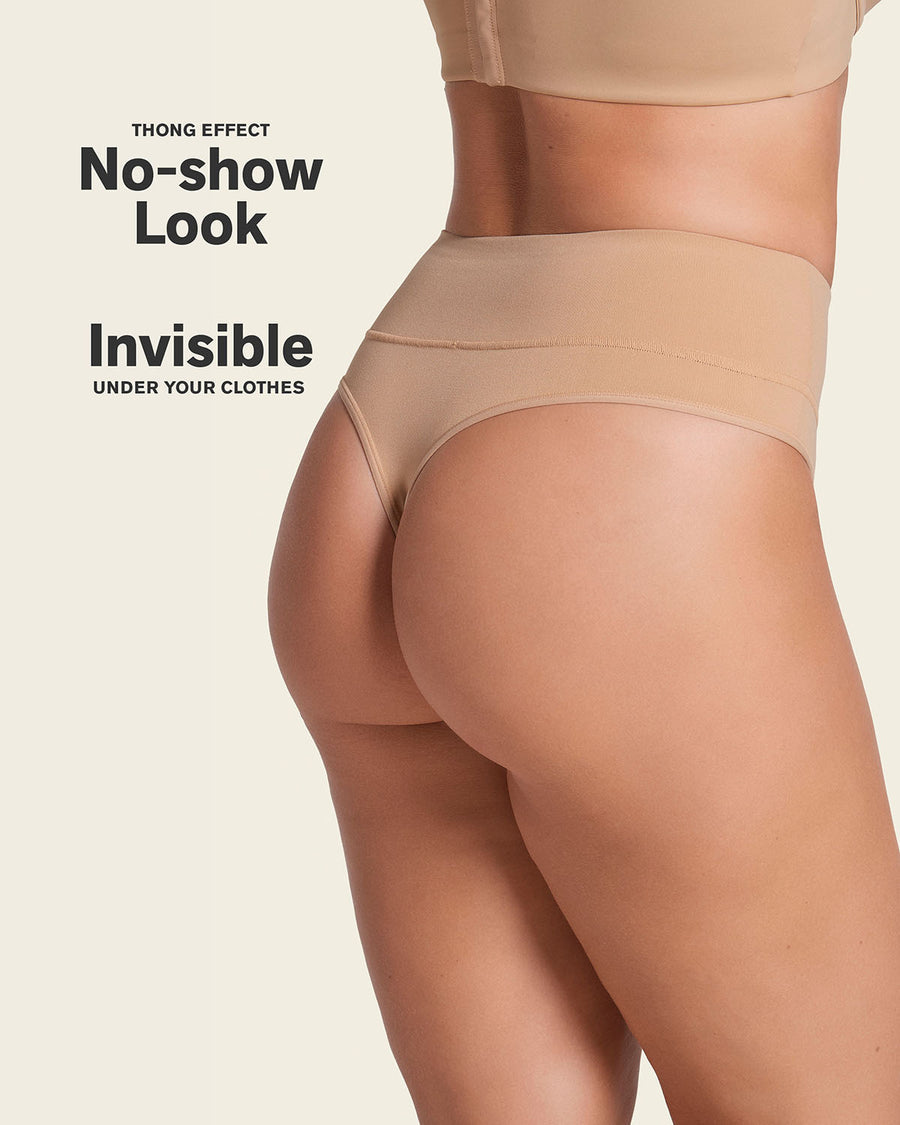 High-Waisted Seamless Moderate Shaper Thong Panty Golden Beige |Leonisa
