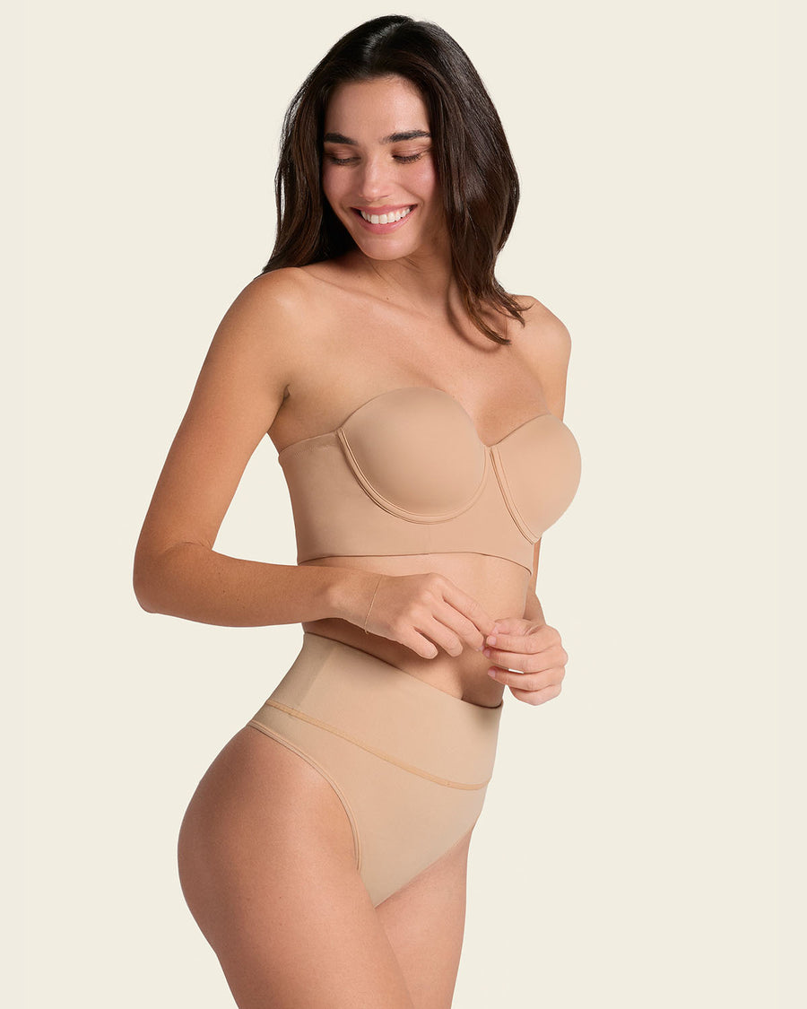 High-Waisted Seamless Moderate Shaper Thong Panty Golden Beige |Leonisa