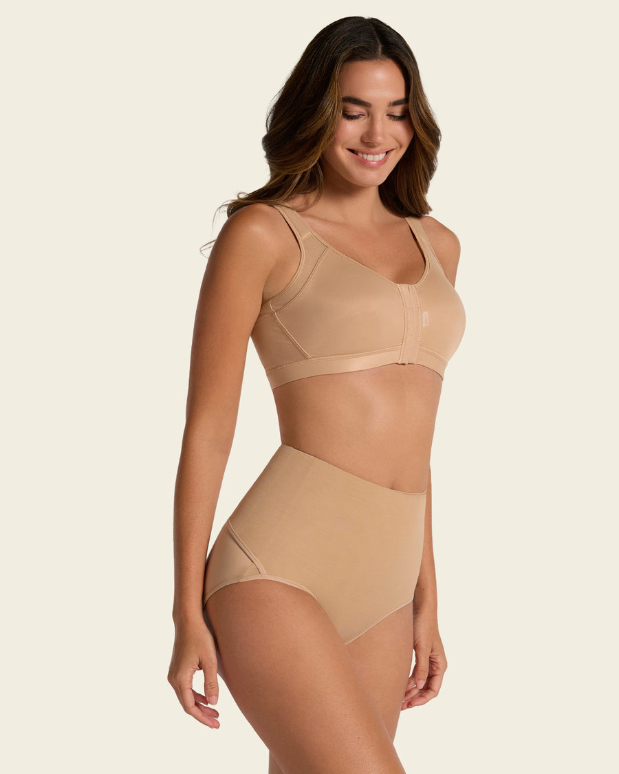 Firm Compression Postpartum Panty with Adjustable Belly Wrap Golden Beige |Leonisa