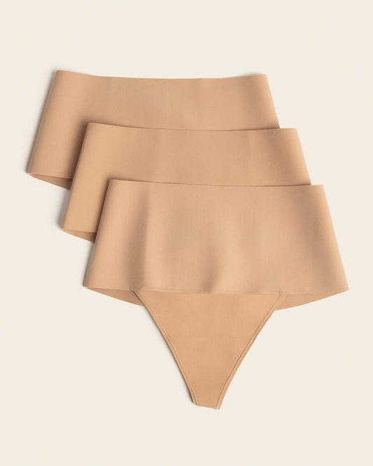 3-Pack High-Tech High-Waisted Sculpting Thongs Golden Beige |Leonisa