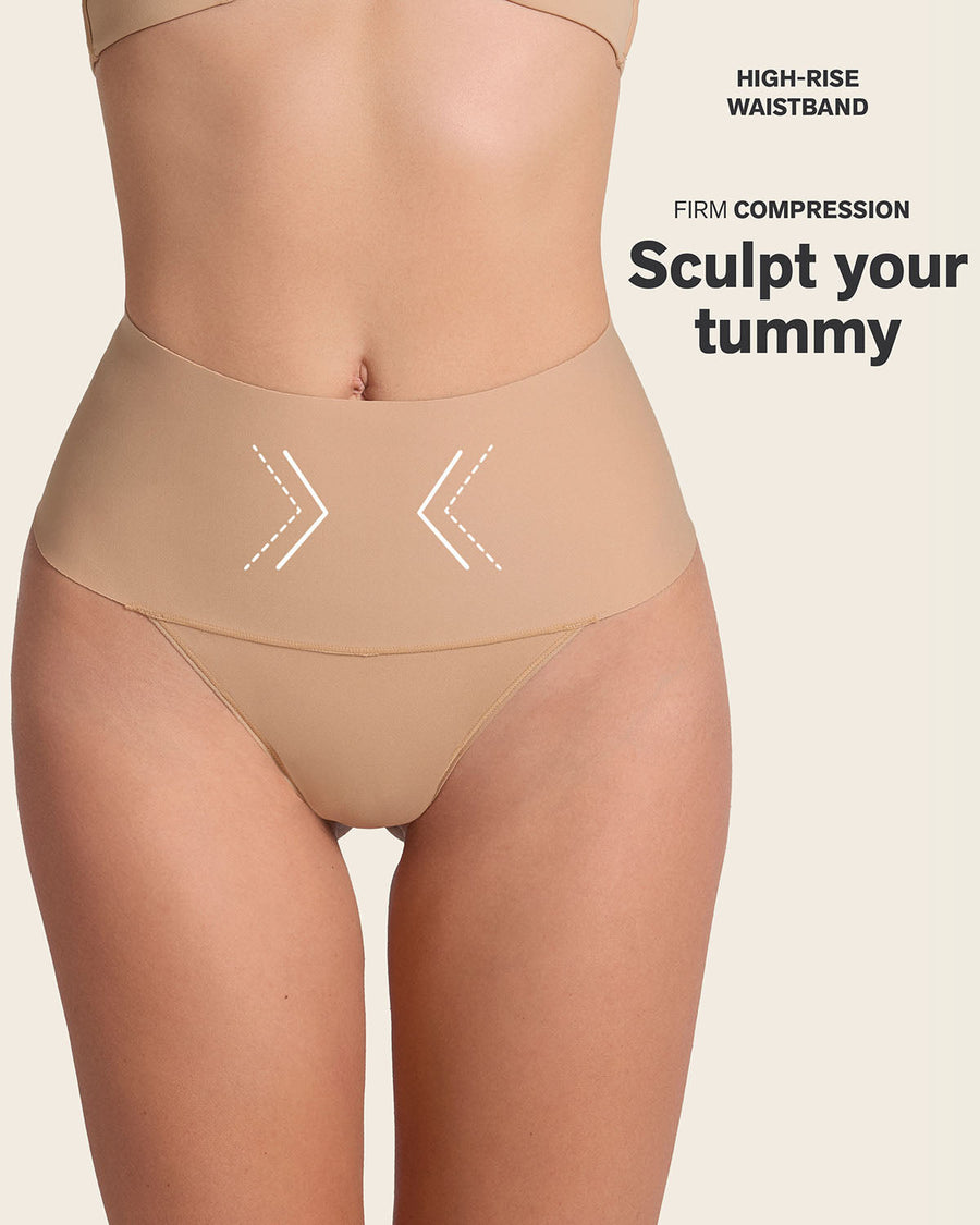 3-Pack High-Tech High-Waisted Sculpting Thongs Golden Beige |Leonisa