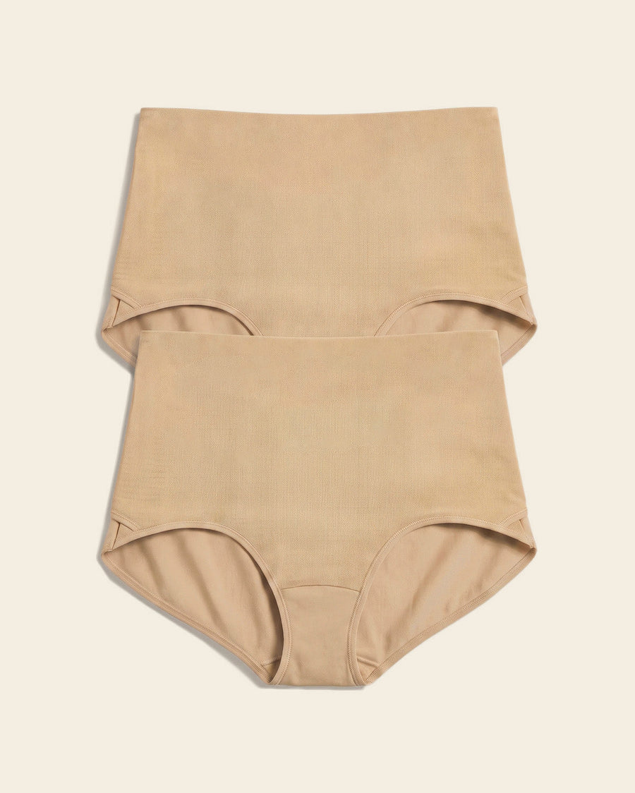 2-Pack Firm Compression Postpartum Panties with Adjustable Belly Wrap Golden Beige |Leonisa
