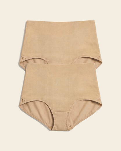2-Pack Firm Compression Postpartum Panties with Adjustable Belly Wrap Golden Beige |Leonisa