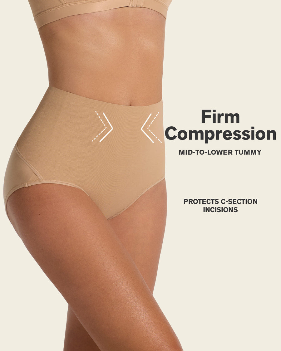 2-Pack Firm Compression Postpartum Panties with Adjustable Belly Wrap Golden Beige |Leonisa