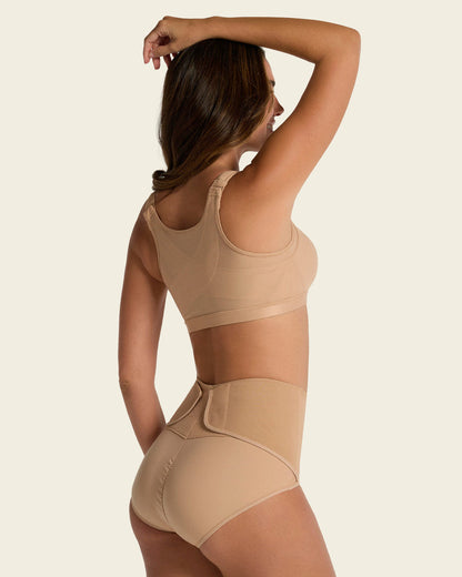 2-Pack Firm Compression Postpartum Panties with Adjustable Belly Wrap Golden Beige |Leonisa