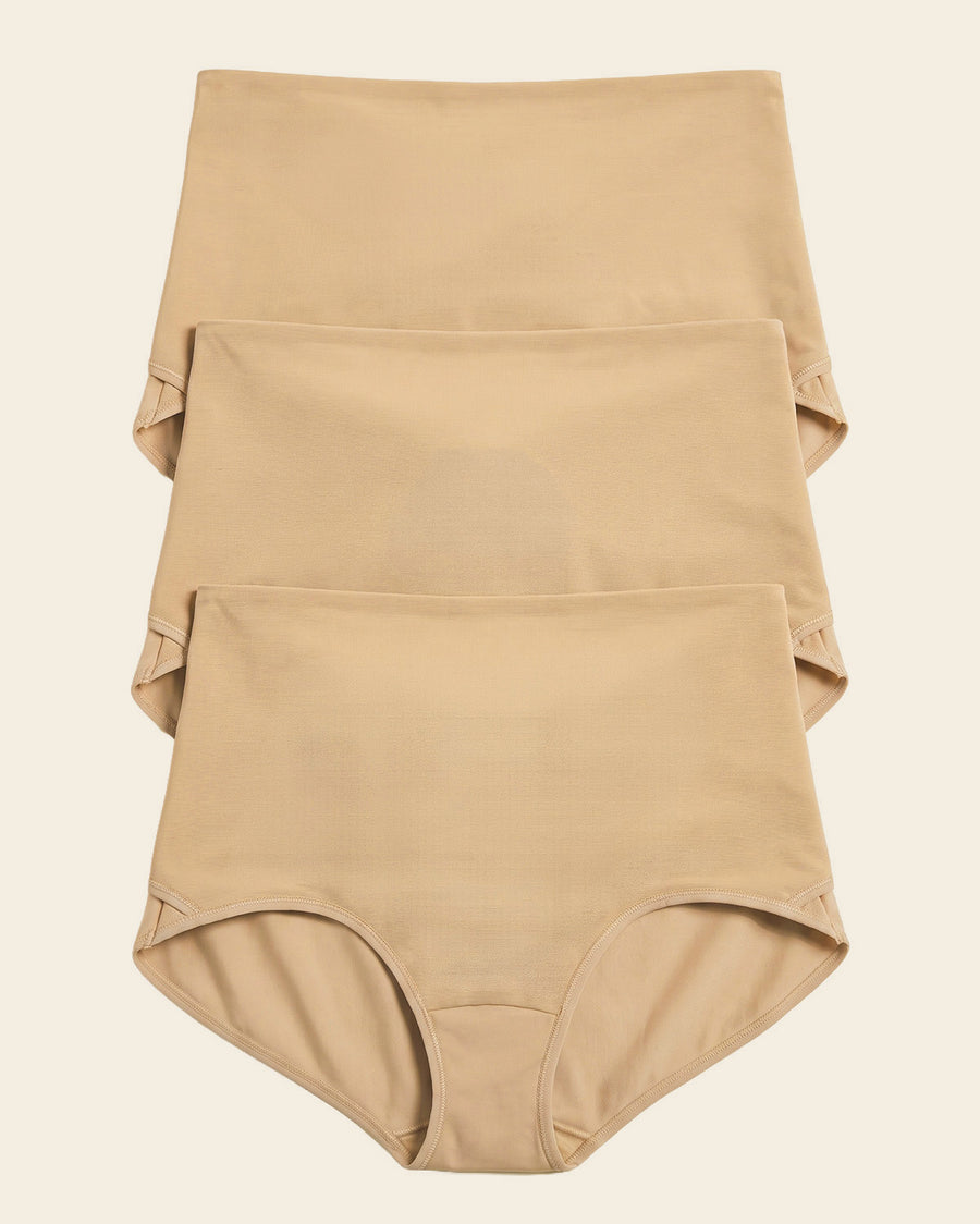 3-Pack Firm Compression Postpartum Panties with Adjustable Belly Wrap Golden Beige |Leonisa