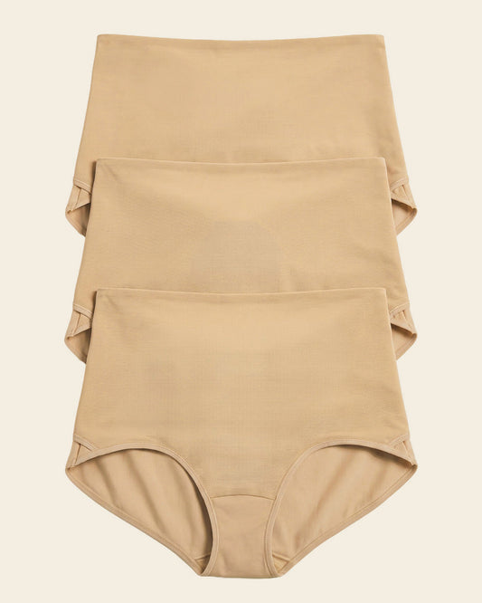 3-Pack Firm Compression Postpartum Panties with Adjustable Belly Wrap Golden Beige |Leonisa