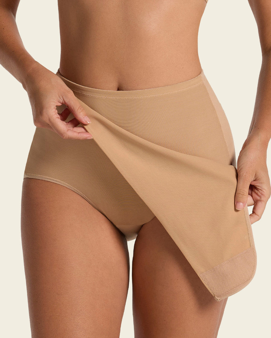 3-Pack Firm Compression Postpartum Panties with Adjustable Belly Wrap Golden Beige |Leonisa