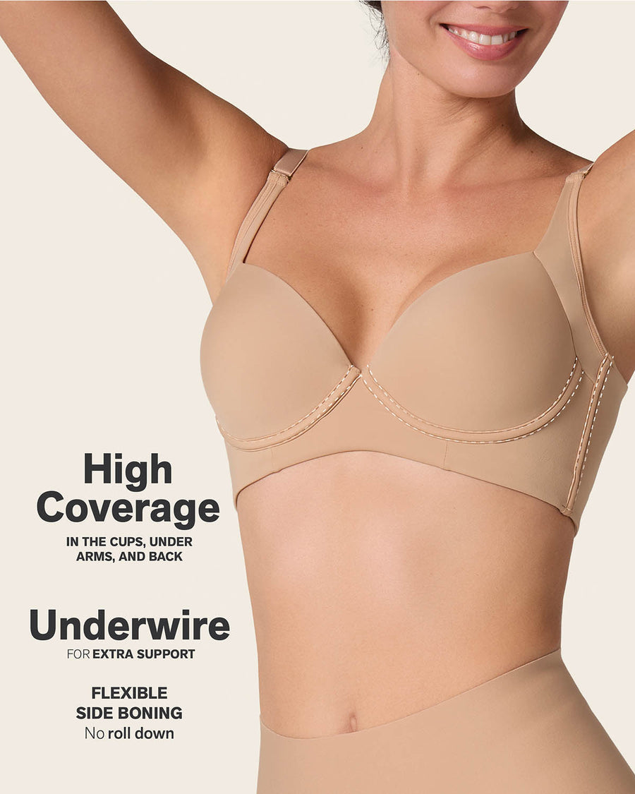 Back Smoothing Bra with Soft Full Coverage Cups Golden Beige |Leonisa