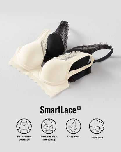 Deep Coverage Soft Lightly-Lined Lace Underwire Bra Nude |Leonisa