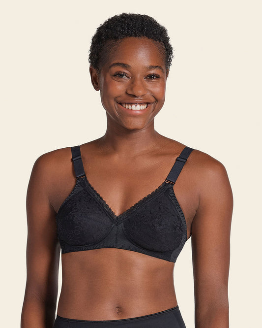 Extra Coverage Support Wireless Bra with Lace Cups Black |Leonisa