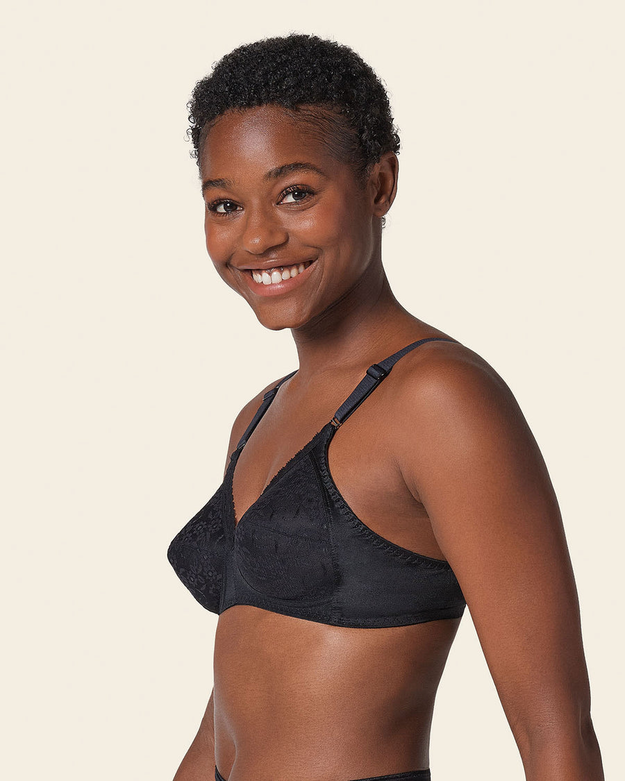 Extra Coverage Support Wireless Bra with Lace Cups Black |Leonisa