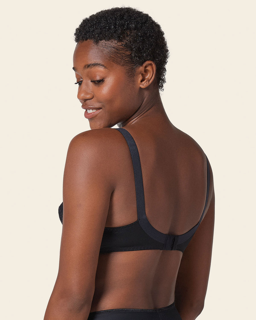 Extra Coverage Support Wireless Bra with Lace Cups Black |Leonisa