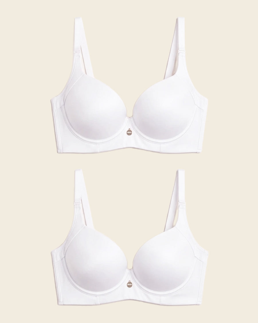 2-Pack High Profile Back Smoothing Bras with Soft Full Coverage Cups White |Leonisa