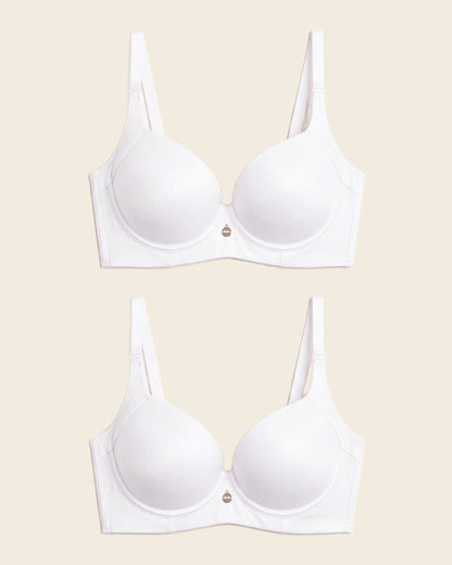 2-Pack High Profile Back Smoothing Bras with Soft Full Coverage Cups White |Leonisa
