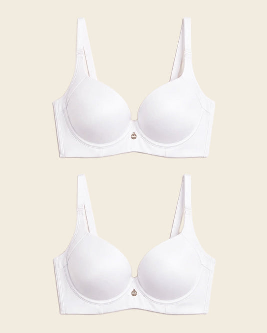 2-Pack High Profile Back Smoothing Bras with Soft Full Coverage Cups White |Leonisa