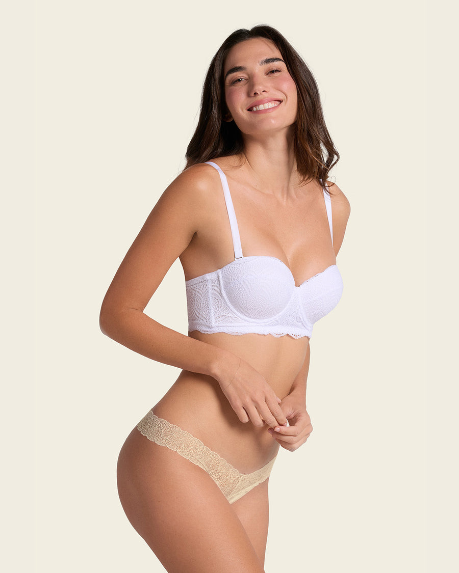 Convertible Balconette Lace Push Up Bra White |Leonisa