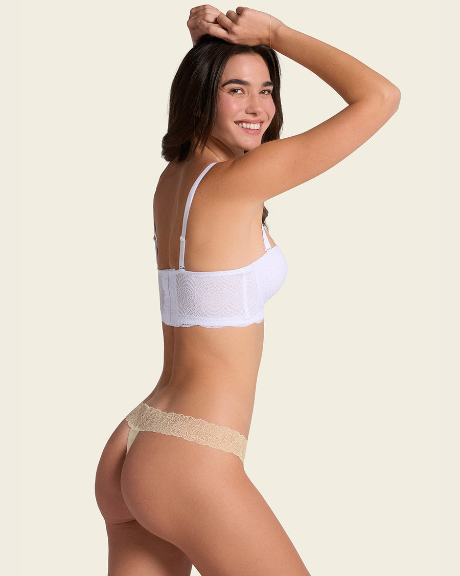 Convertible Balconette Lace Push Up Bra White |Leonisa