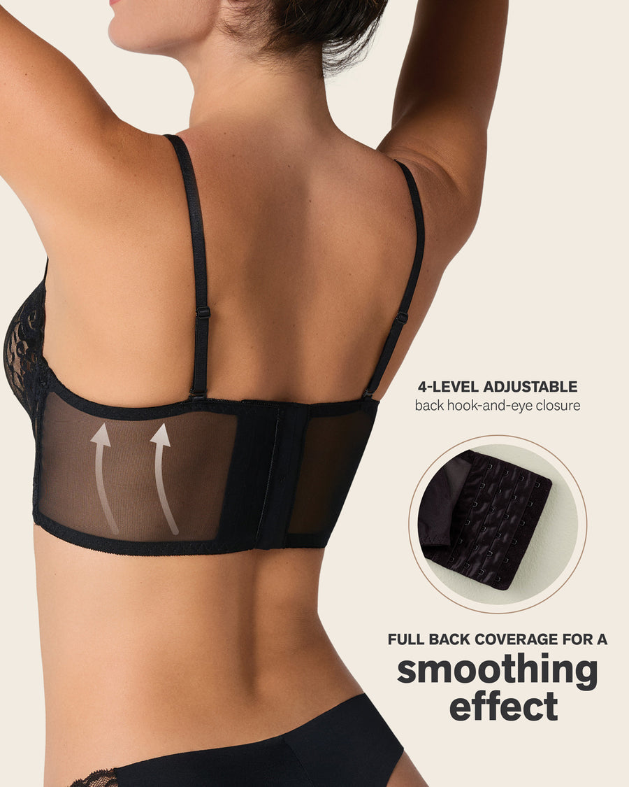 Sheer Lace Bustier Bralette with Underwire Black |Leonisa