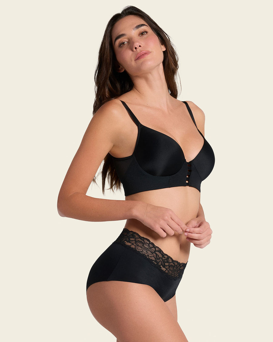 Memory Foam Push-Up Underwire Bustier Bra with Strappy Front Black |Leonisa