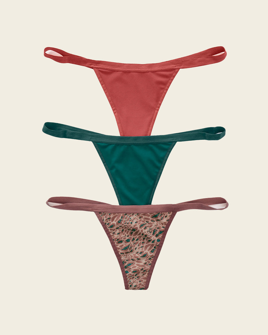 3-Pack Invisible G-String Thong Panties Rosewood - White - Black |Leonisa