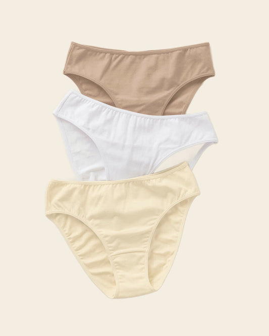 3-Pack Stretch Cotton Mid-Rise Bikini Panties Light Brown - White - Ivory |Leonisa
