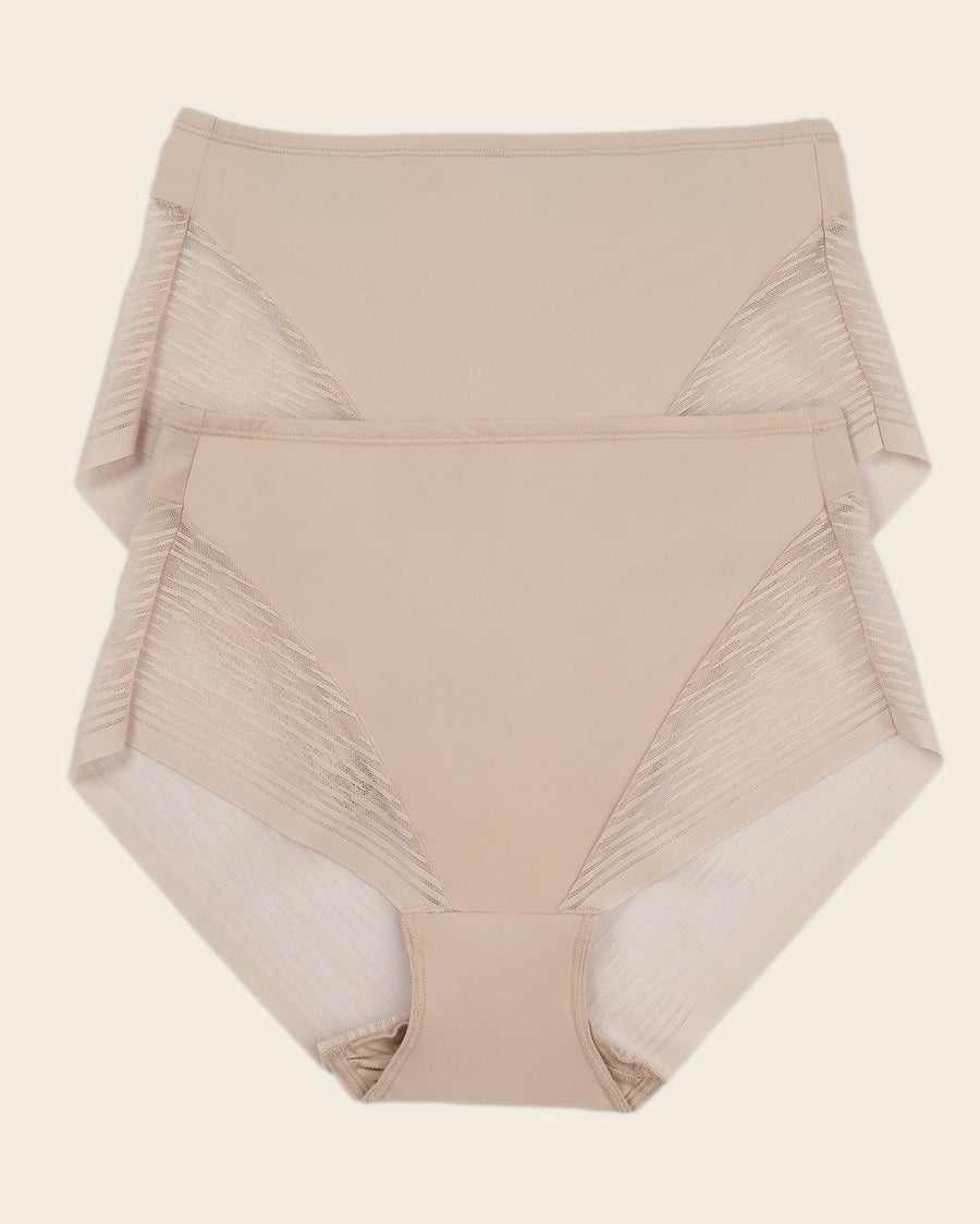 2-Pack Sheer Undetectable High-Waisted Lace Panties Nude |Leonisa