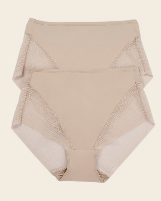 2-Pack Sheer Undetectable High-Waisted Lace Panties Nude |Leonisa