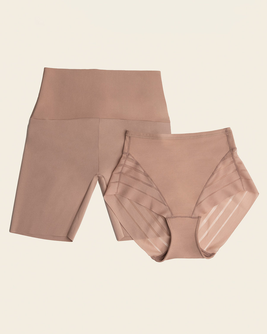 PowerStay Short & Stripe Undetectable Panty Bundle in Nude  |Leonisa