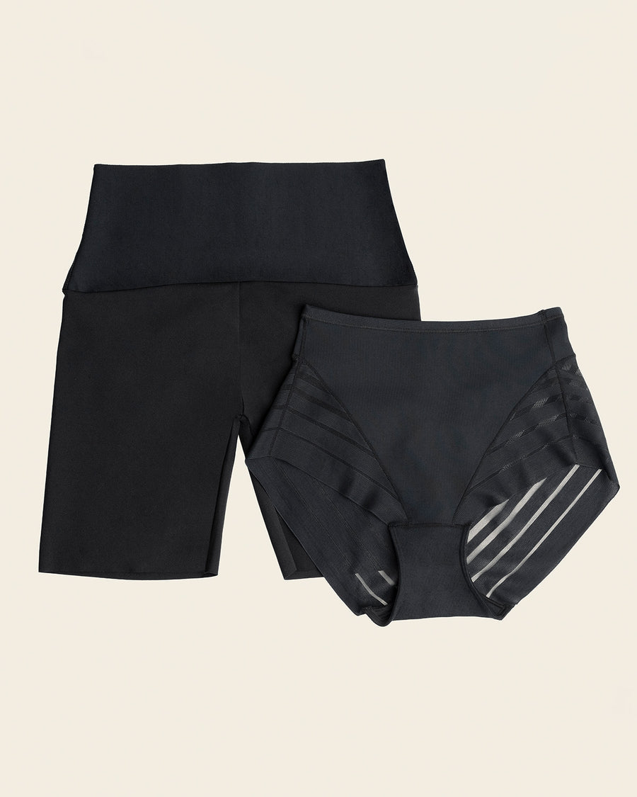 PowerStay Short & Stripe Undetectable Panty Bundle in Black  |Leonisa