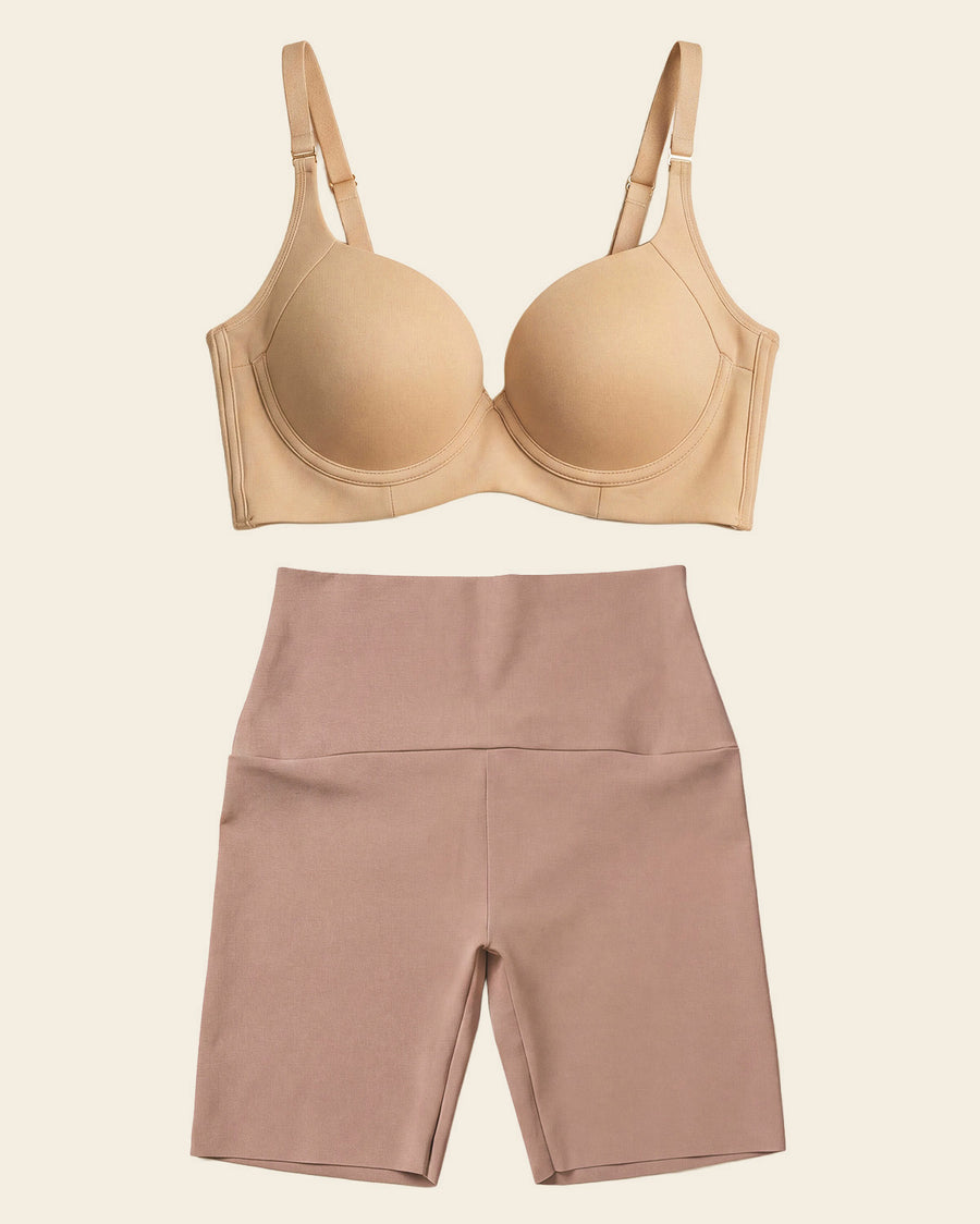 High Profile Bra & PowerStay Short in Golden Beige and Brown  |Leonisa