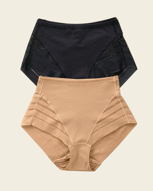 2-Pack Lace Classic Shaper Panties Black - Golden Beige |Leonisa