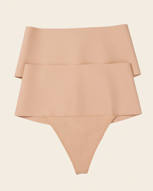 2-Pack FusedContour High-Tech High-Waisted Sculpting Thongs Golden Beige |Leonisa