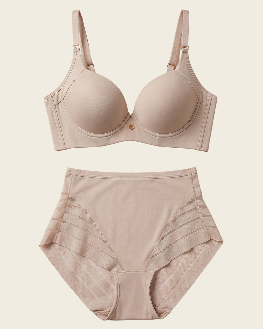 High Profile Bra + Stripe Undetectable Panty in Nude  |Leonisa