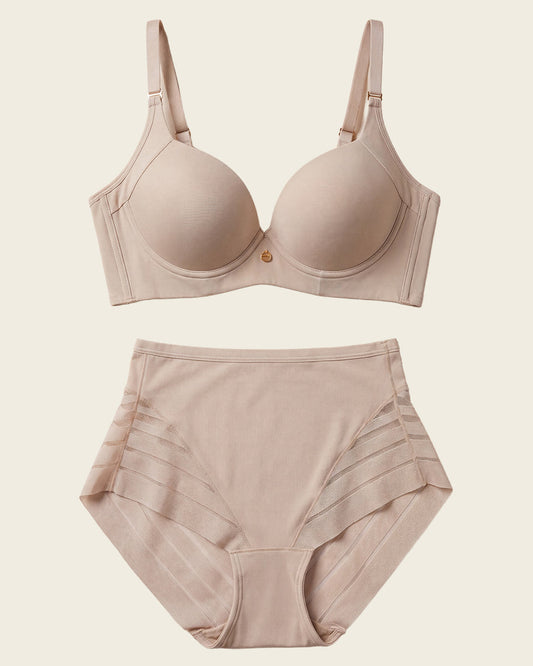 High Profile Bra + Stripe Undetectable Panty in Nude  |Leonisa