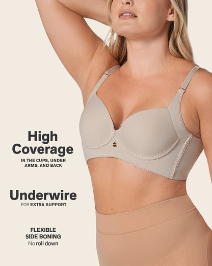 High Profile Bra + Stripe Undetectable Panty in Nude  |Leonisa