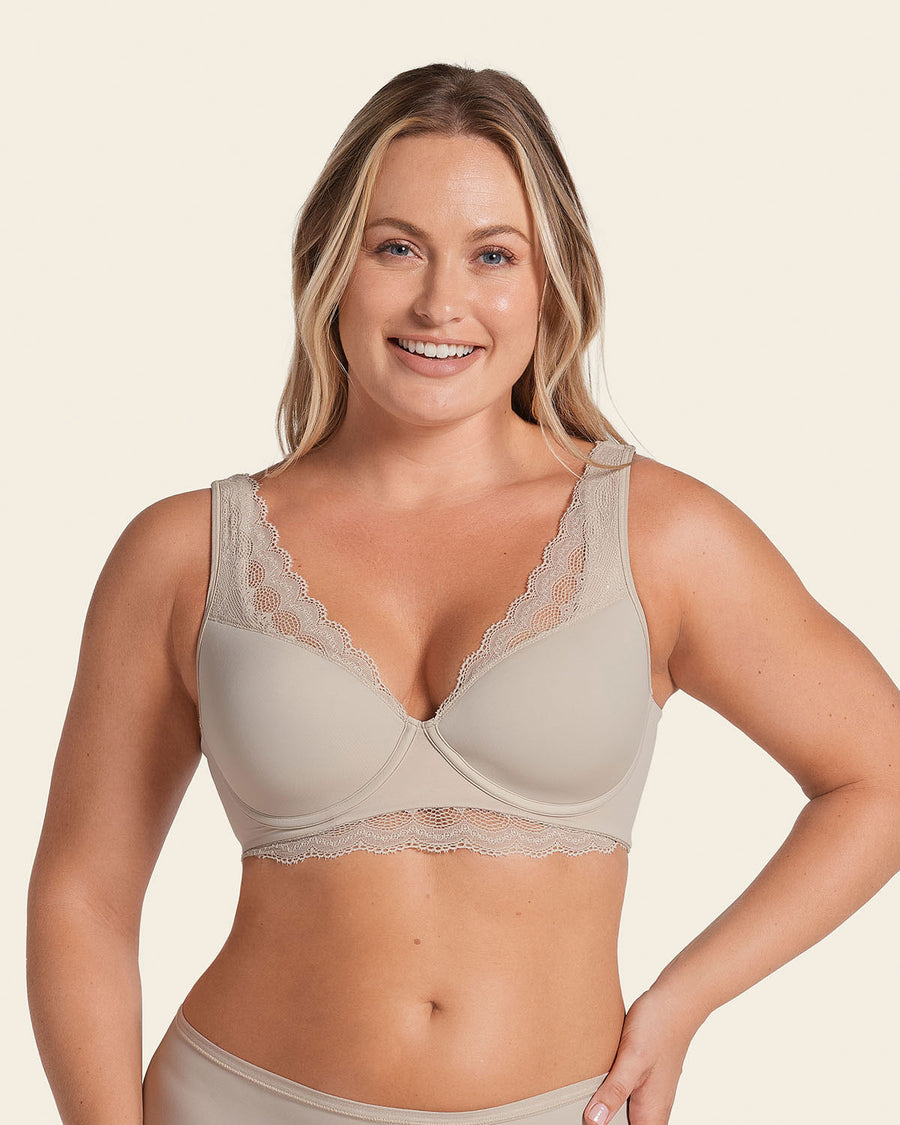 Lace Profile Bra & Ultra Light Lace Panty in Nude  |Leonisa
