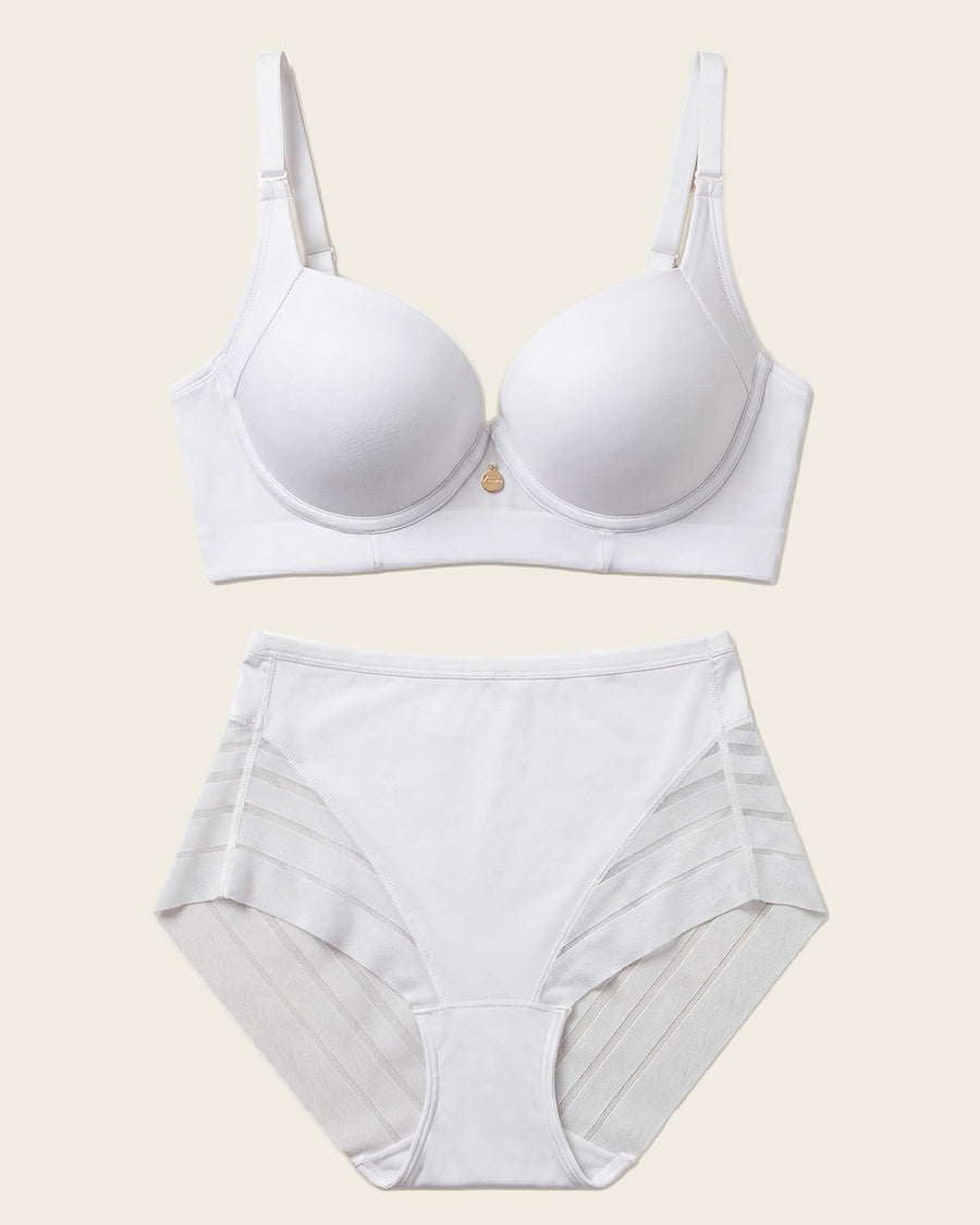 High Profile Bra + Stripe Undetectable Panty in White  |Leonisa