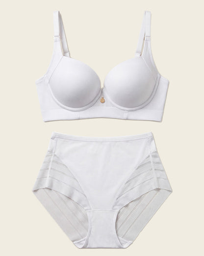 High Profile Bra + Stripe Undetectable Panty in White  |Leonisa