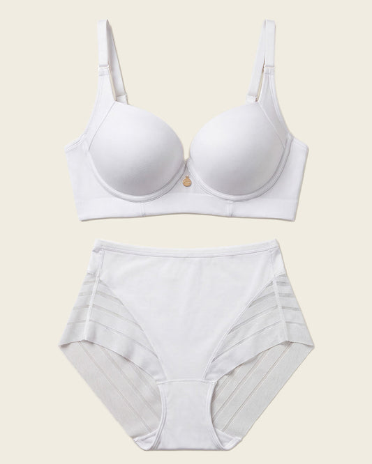 High Profile Bra + Stripe Undetectable Panty in White  |Leonisa