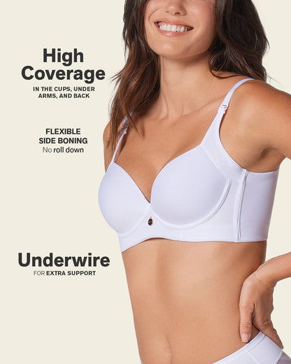 High Profile Bra + Stripe Undetectable Panty in White  |Leonisa