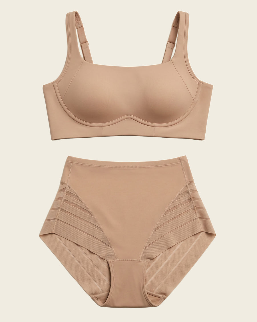 Everyday Bra + Stripe Undetectable Shaper Panty in Golden Beige  |Leonisa